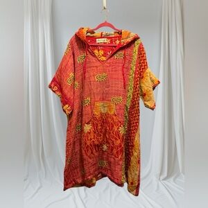 KANTHA Hooded Poncho ITEM 126 BOHO COMFY with pockets, handmade reversible OS
